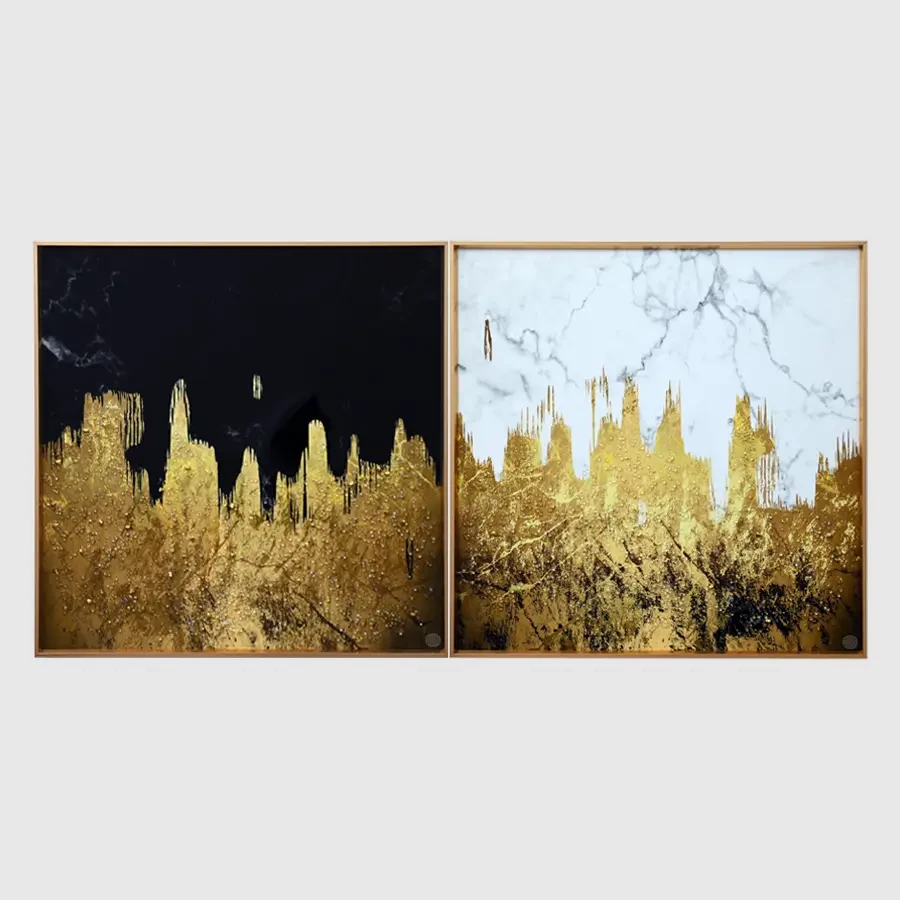 Gold Twisting Lines Crystal Painting - Set of 2pc