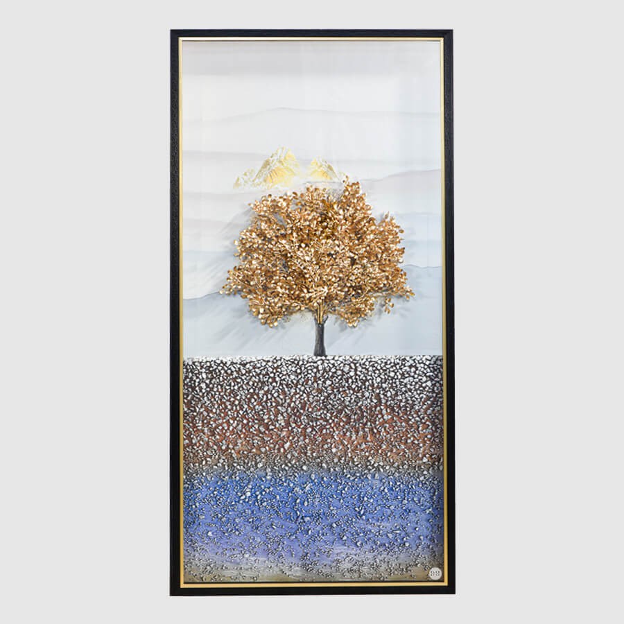 Golden Leaf Tree Shadow Box Glass Painting