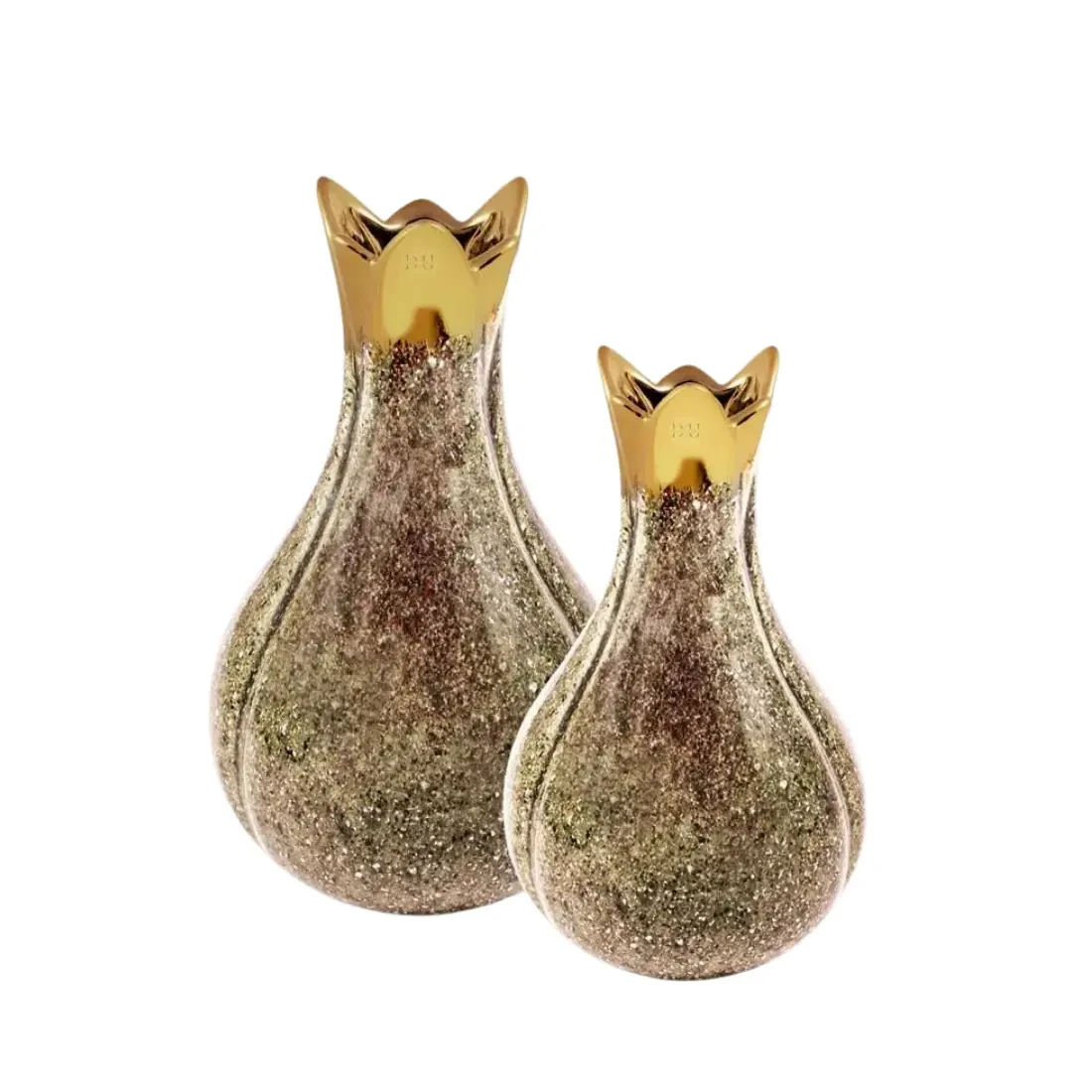 Elegant Set Of Golden & Brown Ceramic Vases