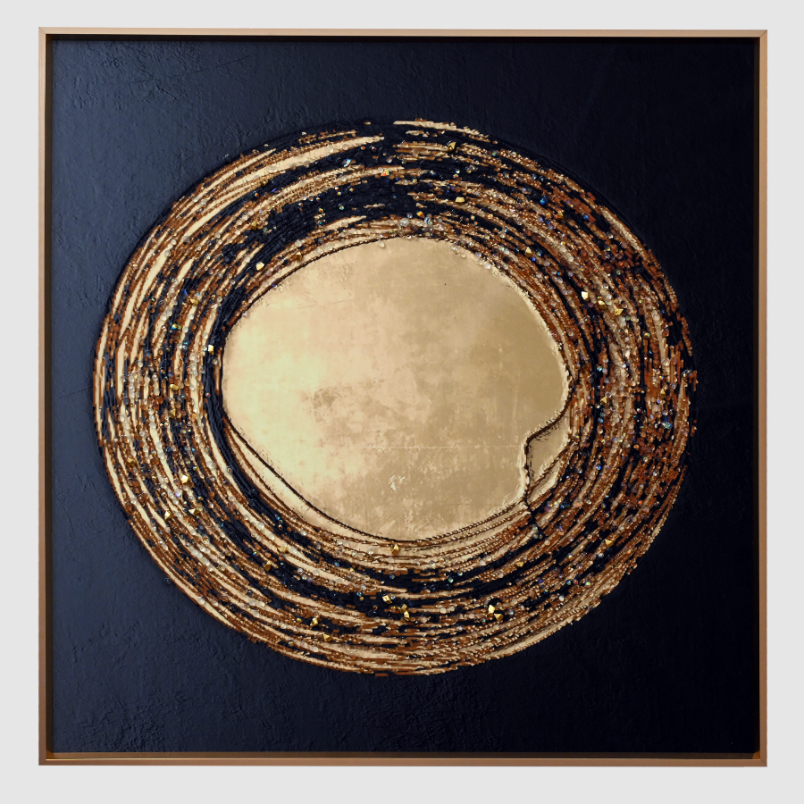 Gold and Black Circle Crystal Wall Painting