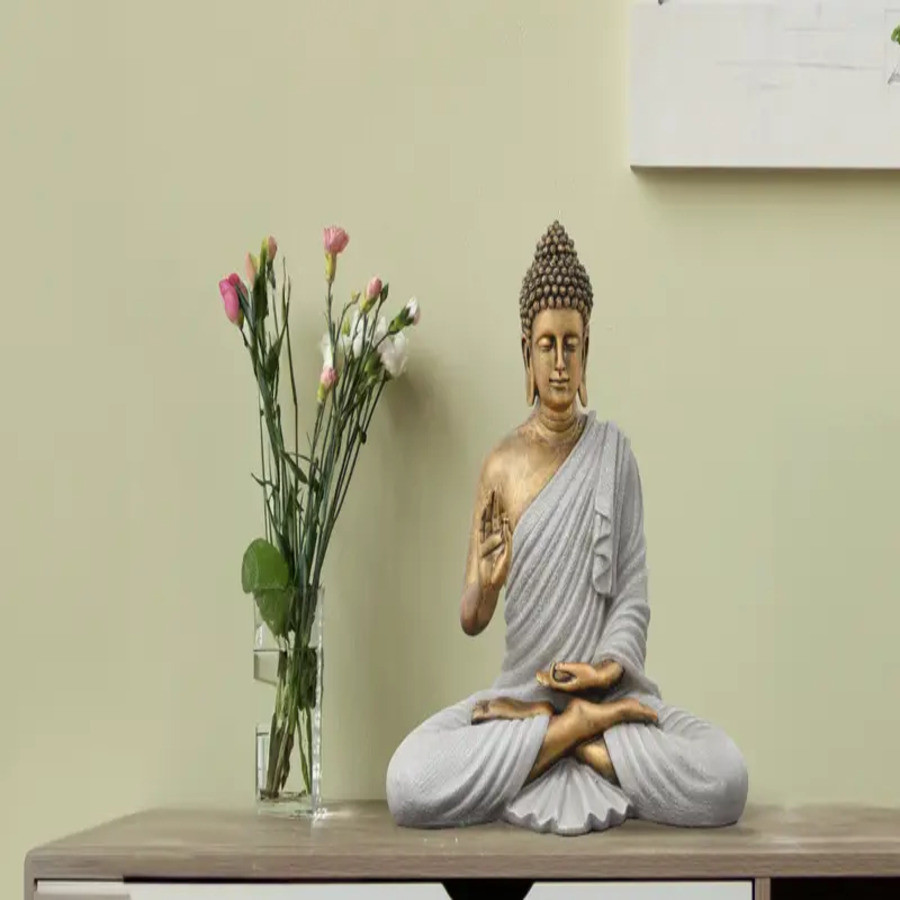 Polyresin Blessing Buddha - Gold & Silver 2 Feet