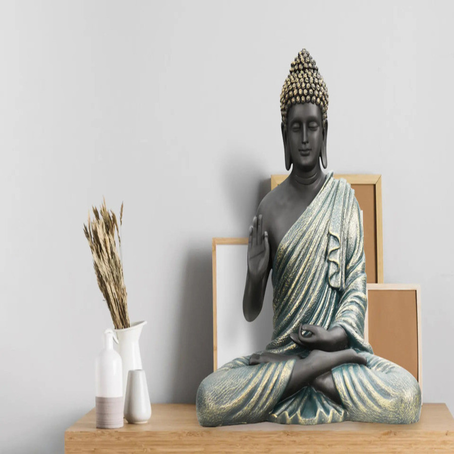 Blessing Buddha Statue - Black & Dark Green  2 Feet
