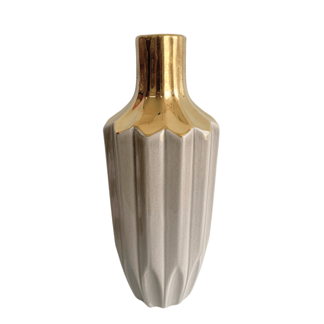 Gold And Light Brown Ribbed Flower Ceramic Vase