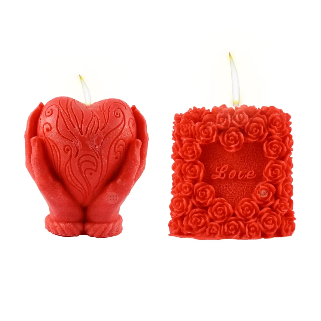 The Heart Shape and 3D Red Rose Heart Silicone Wax Candle