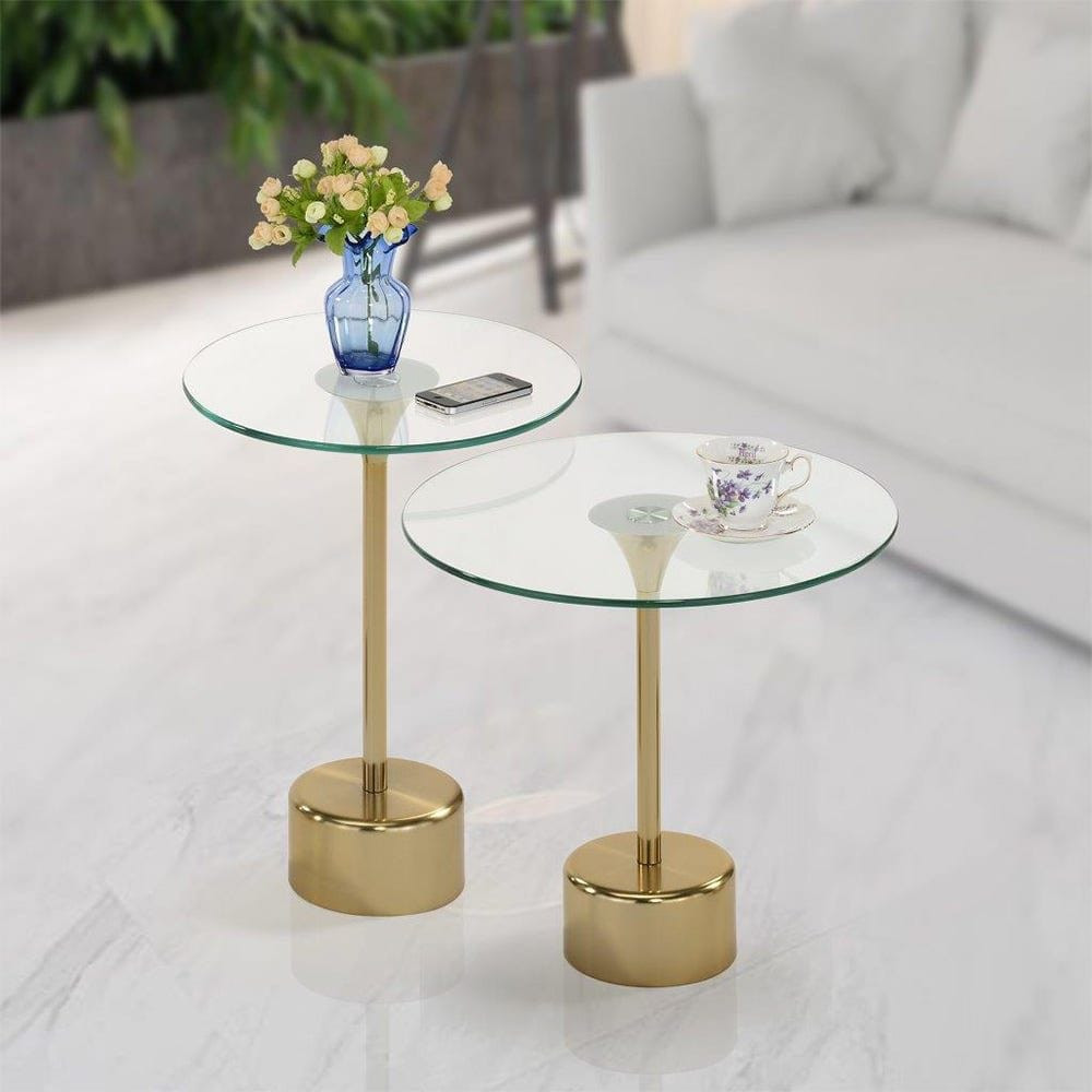 Set of 2 Gold Side Table with Glass