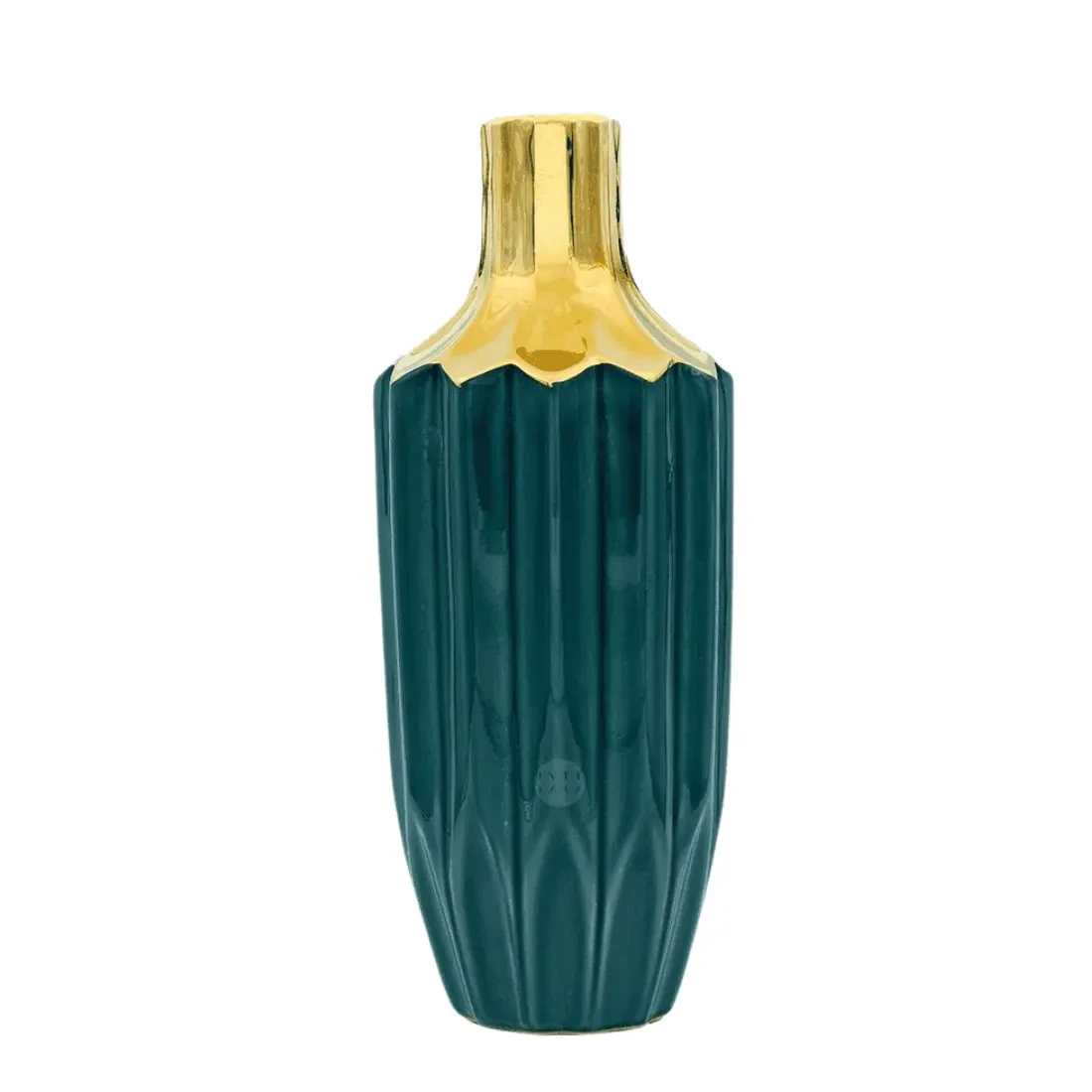 Gold And Green Ribbed Flower Ceramic Vase