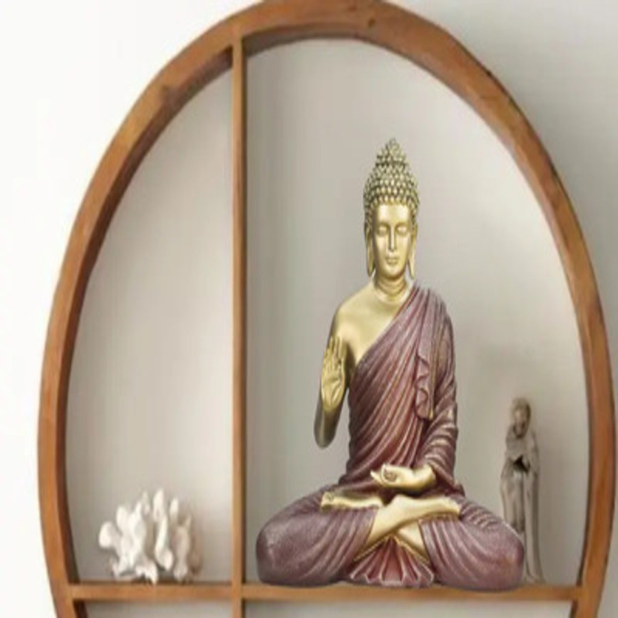 Polyresin Blessing Buddha - Gold & Red 2 Feet